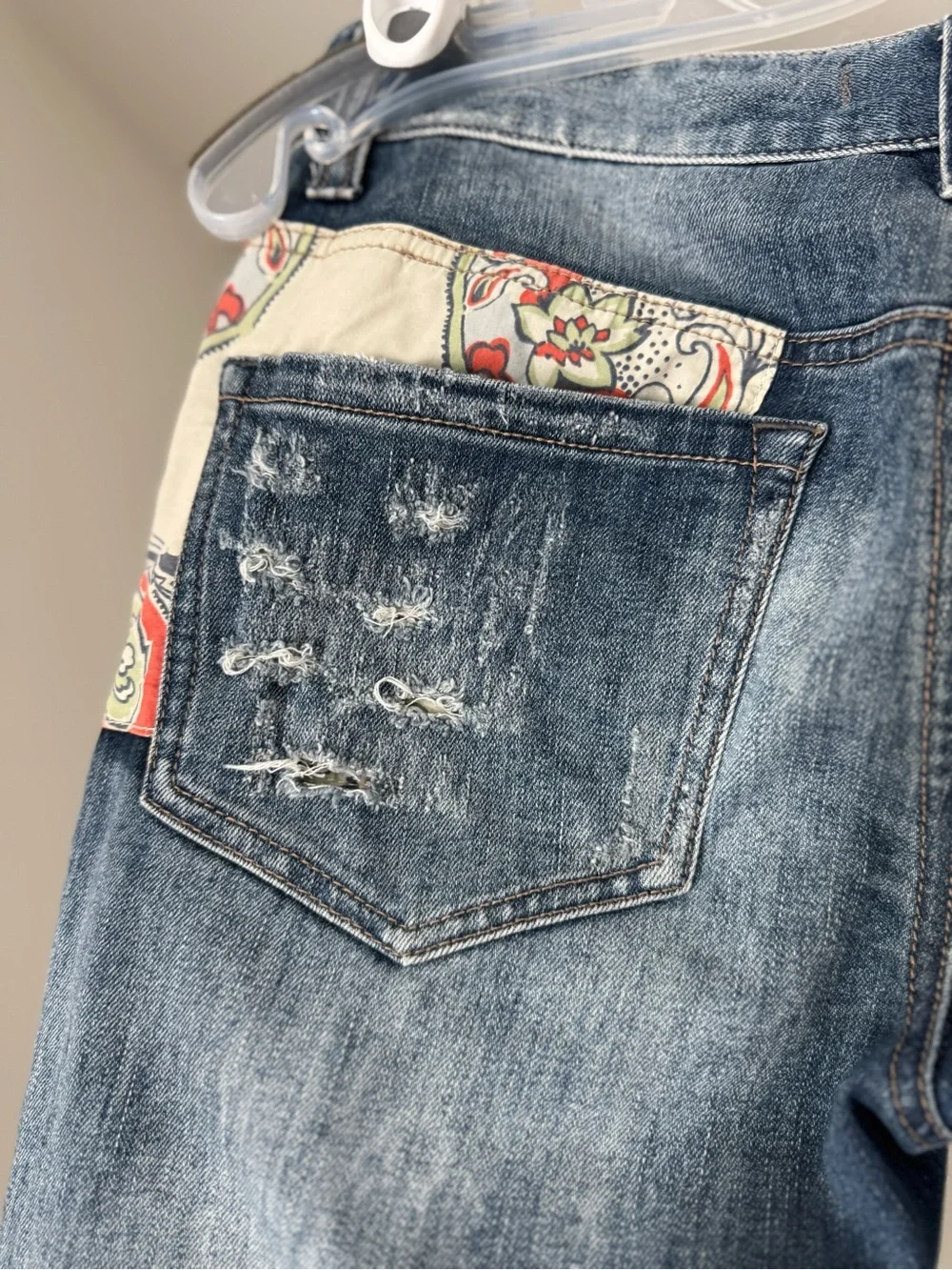 Free People Blue Denim Patchwork Jeans